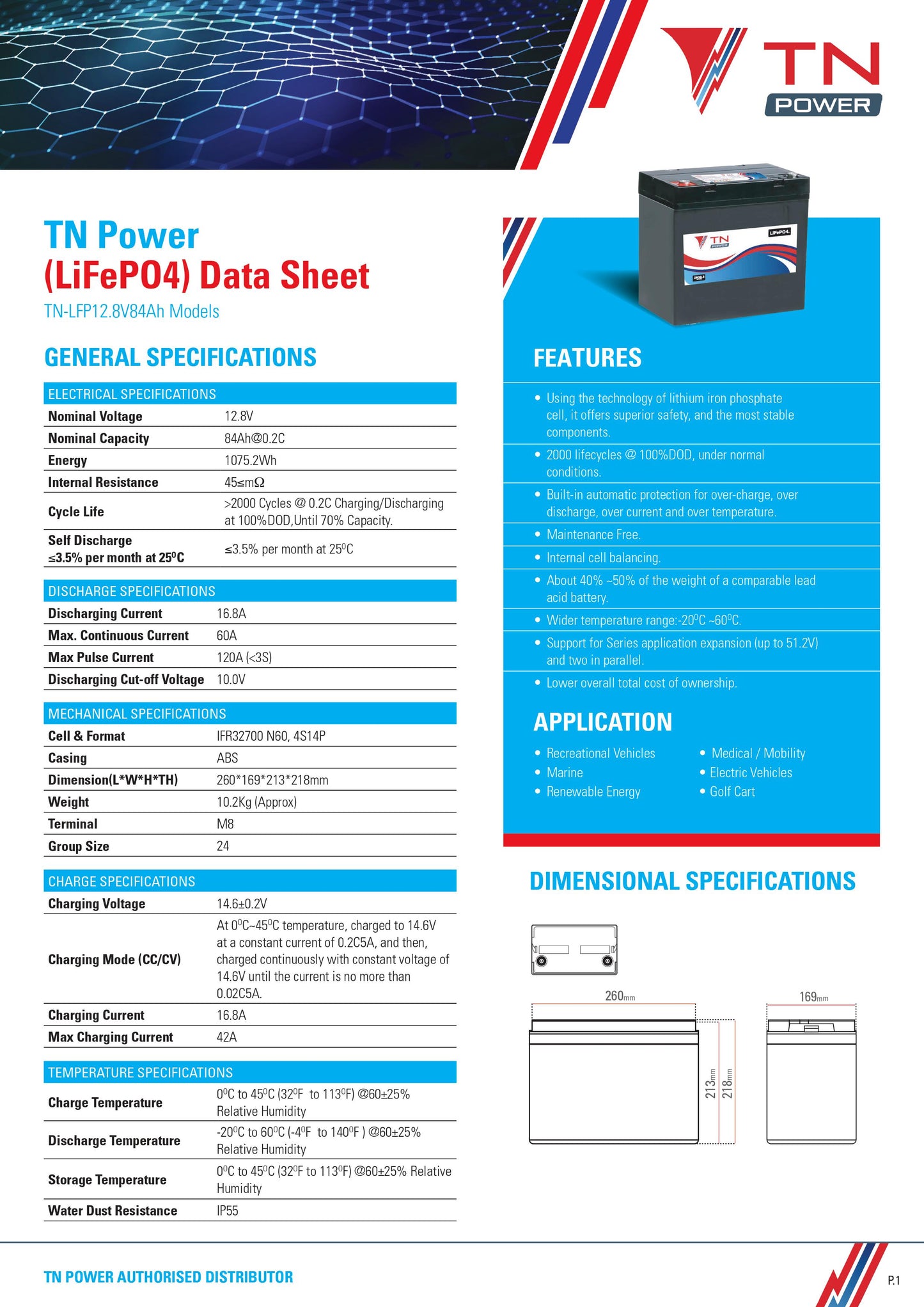 TN Power Lithium 12V 84Ah Leisure Battery LiFePO4 - TN84