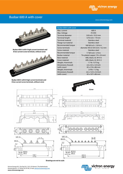 Victron Busbar & cover 600A 8P