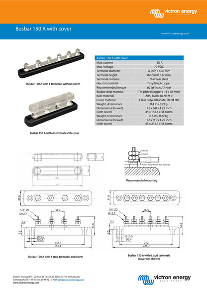 Victron Energy Busbar & Cover 150A 6P