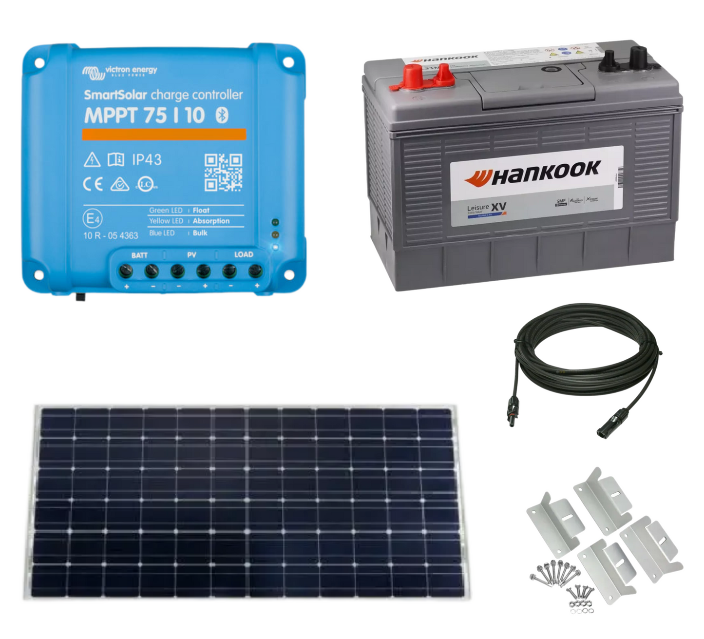 Victron Solar Panel Kit 115W, 130Ah Leisure Battery, MPPT 75/10 for Camper/Boat