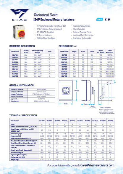 Stag Isolator Large 4 Pole 32 Amp, Enclosed PI65