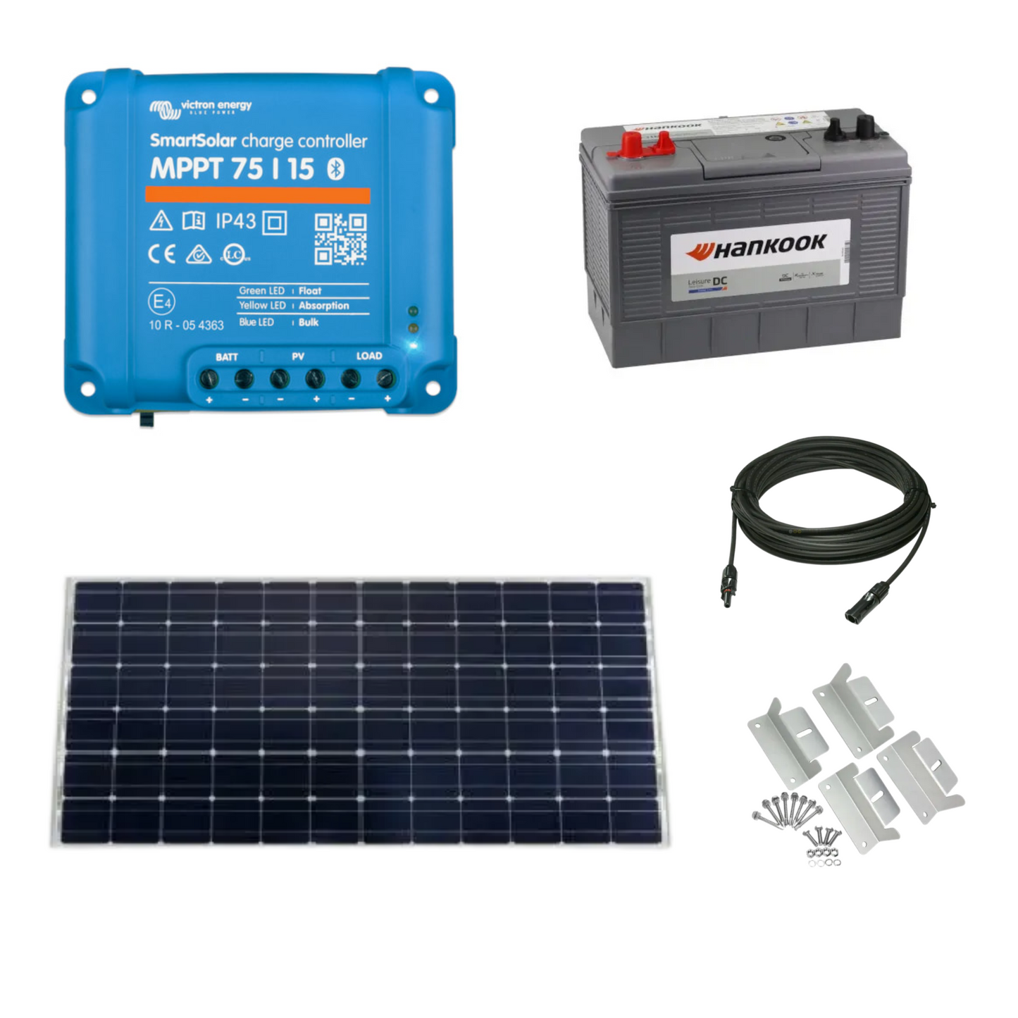 Victron Solar Panel Kit 175W, 100Ah Leisure Battery, MPPT 75/15 for Camper Carav