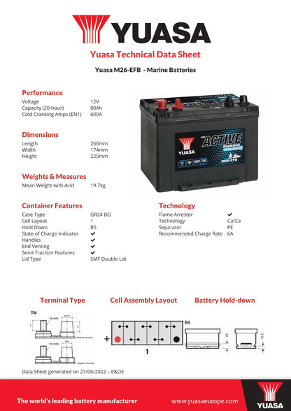 Yuasa M26-EFB Marine EFB Battery