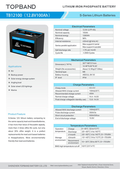 Topband S Series Lithium Battery 12V 100Ah